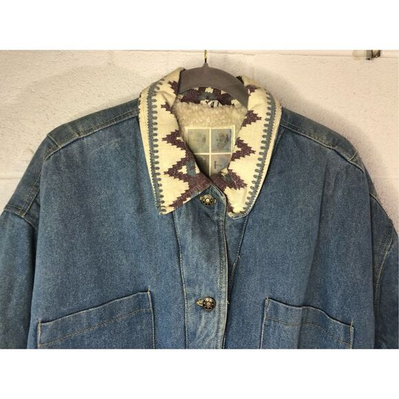 Vintage 1990’s Gitano Denim Coat Jean Jacket Western Lining Women’s SZ L - Picture 3 of 12